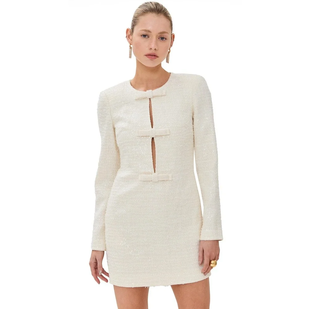 NEW Self-Portrait Women's Boucle Diamante Bow Mini Dress $555 - Size US 8 / UK 8 - Picture 8 of 15